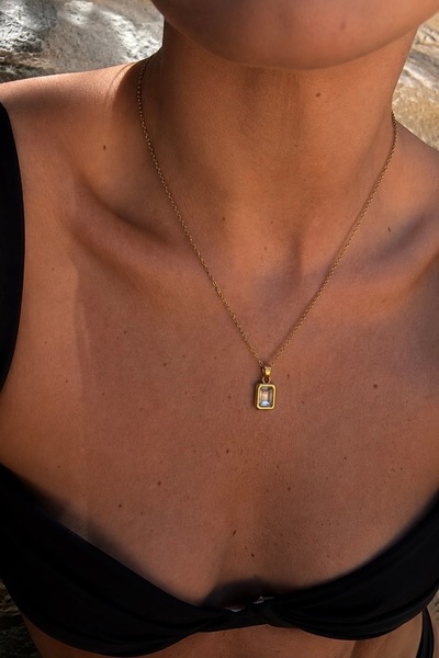 Lavian Accessories Leia Zirkon Taşlı Gold Çelik Kolye