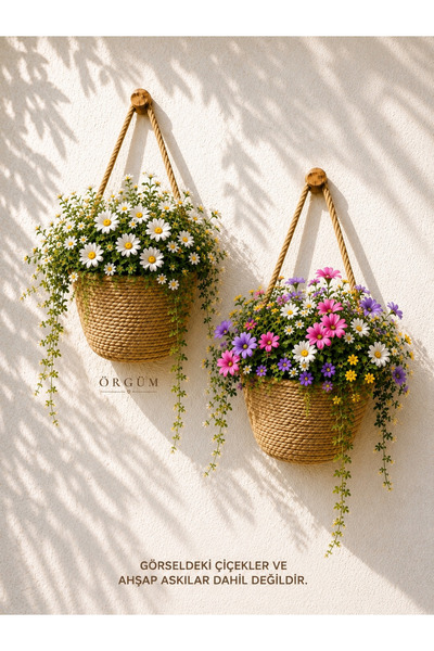 EGE ÖRGÜM Saksılık Mini Dekoratif Sepet 2'li Mini Çiçeklik 12x10 Cm(BİTKİLER ...
