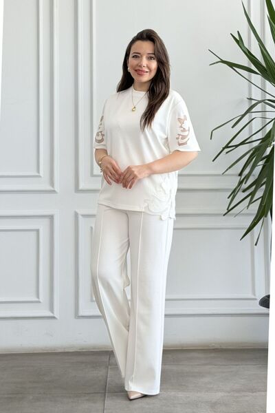yb yağmur butik Sweatshirt Set with Embroidery Detail on the Sleeves and Sides