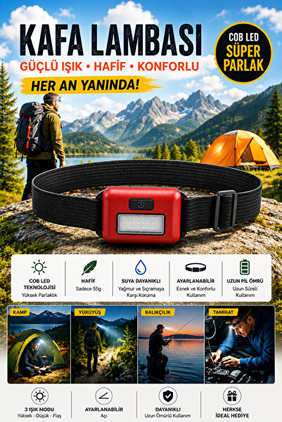 garaccu Kaliteli 200 Lümen Led Kafa Lambası, Cob Teknolojili Led, Flaşörlü Ka...