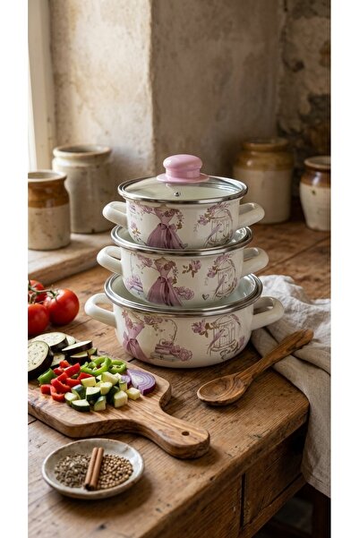 qussine Enamel Cookware Set 9 Pieces Patterned