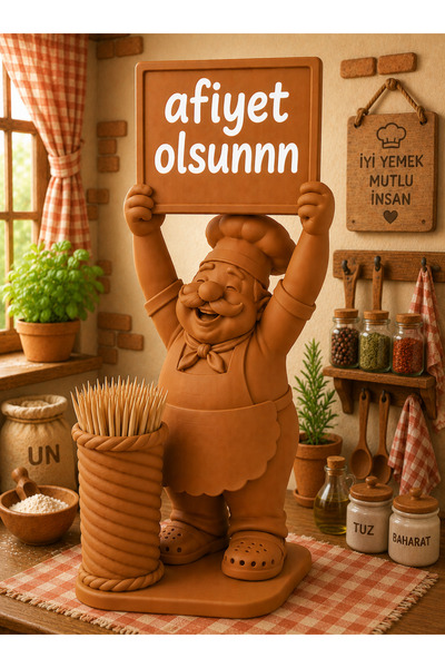 Regislunart Afiyet Olsun Yazılı Dekoratif kürdanlık masaüstü 10cm şef tasarım...
