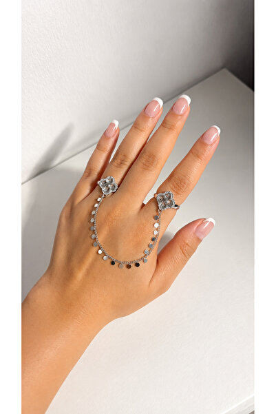 stainles steel خاتمين لليد متصل فضي فخم وانيق لجميع المناسبات