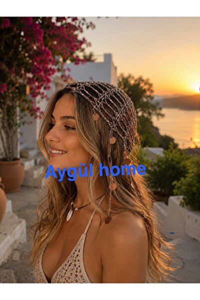Aygül Home باندانا شبكية بنية اللون