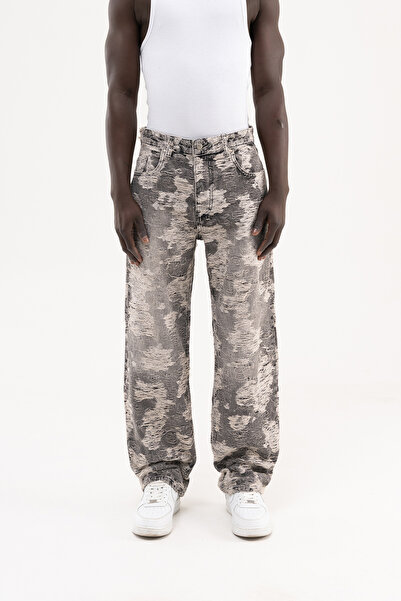 Machinist Pantaloni largi jacquard cu model camuflaj pentru bărbați, gri