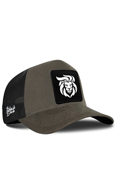 BlackBörk Aslan Logolu Haki-Siyah Trucker Şapka