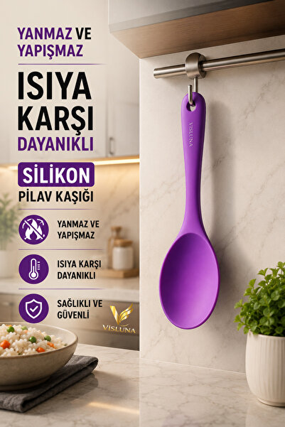 VİSLUNA (1 Piece) Ultra Hard Tip 22cm Silicone Pilaf Cooking Spoon High Heat ...