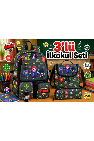 WMİLANO Kore Kawaii Brawl Stars Temalı Erkek Çocuk İlkokul Çantası Termal Bes...