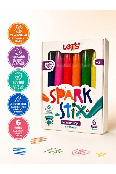 Lets Sparkstix 6’lı Yıkanabilir Jel Mum Boya – Kolay Temizlenir