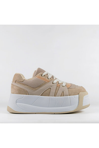 UNDERRATED Kadın Bej Yüksek Tabanlı Platform Sneaker Rahat Spor Ayakkabı