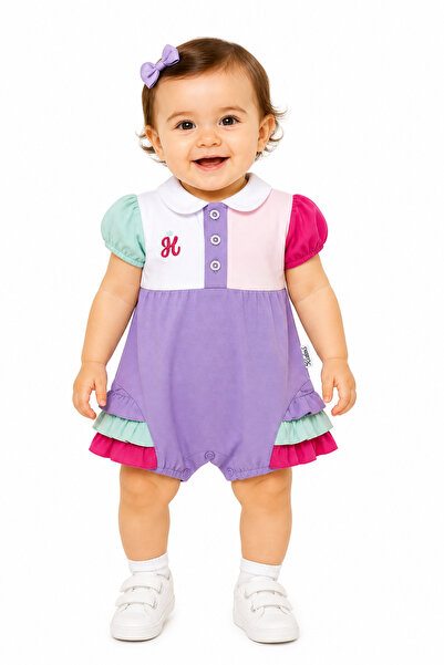 Chicsy Baby Kız Bebek Renkli Polo Yaka Tulum Yazlık Pamuk Bebek Tulum Şort Tulum