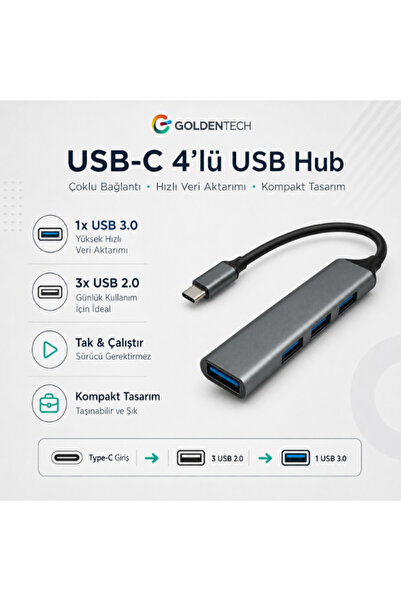 Golden Tech Type-c To Usb Hub 4 Port Multiplexer Compatible With Macbook Replicator Type C To Usb Converter Hub