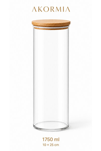 Akormia Bambu Kapaklı Cam Kavanoz 1750 ML Hava Geçirmez Silikon Contalı Erzak...