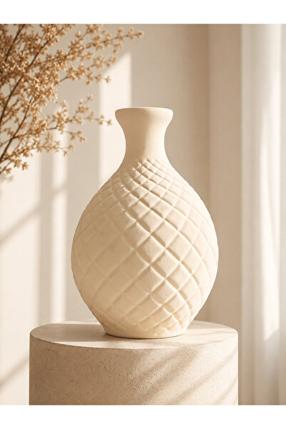 Lui Tasarım Square Patterned High-Necked Cream-Colored Nordic-Style Bohemian ...