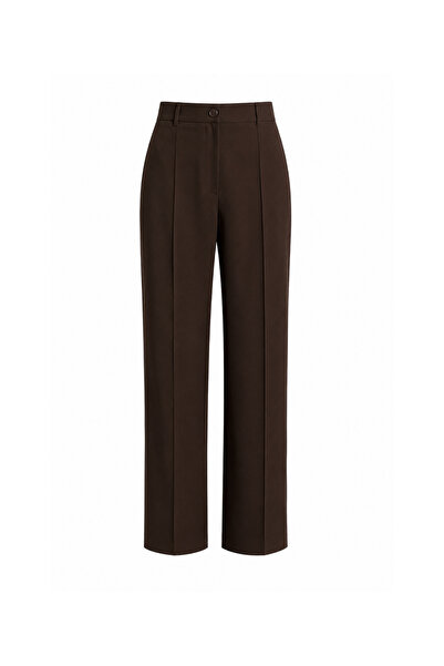 DI LORIA Women's Brown High Waist Wide Leg Palazzo Trousers with Ribbed Front...