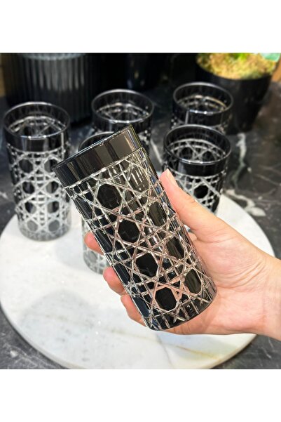 Onedekor 6'lı Petek Desen Kahve Yanı Meşrubat Bardak 250cc Siyah