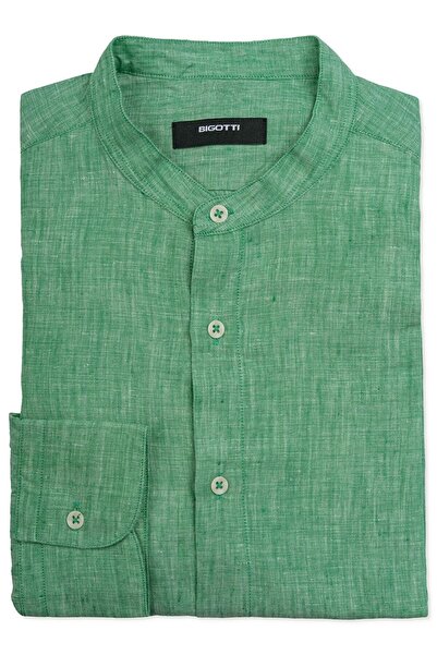 Bigotti Camasa din in slim Verde guler tunica