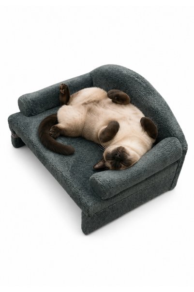 Reyo Pet Peluş Kedi Koltuğu, Kedi Kanepesi, Kedi Yatağı, Evcil Hayvan Dinlenme Koltuğu, Rahat Kedi Sofa Yatağı, 45x33x25 cm Antrasit