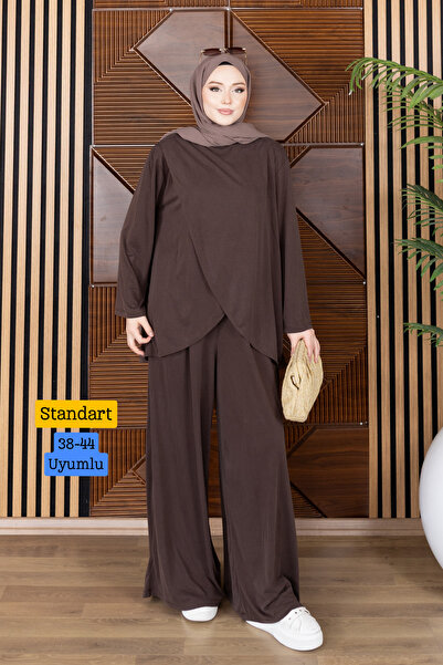 Balenbi Women's Modal Cupra Fabric Asymmetrical Cut Hijab Set 1224 Brown - Pr...