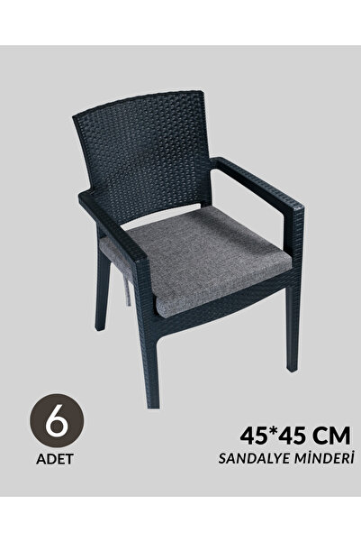 SOWSO 45x45x5 cm Premium Sandalye Minderi | Keten Kumaş | 6 Adet Gri Sert Sün...