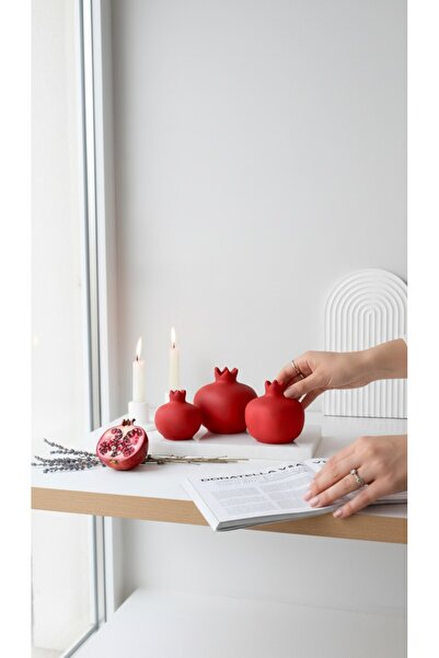 LALEZEN HOME Kırmızı Beton Nar Set Obje Biblo