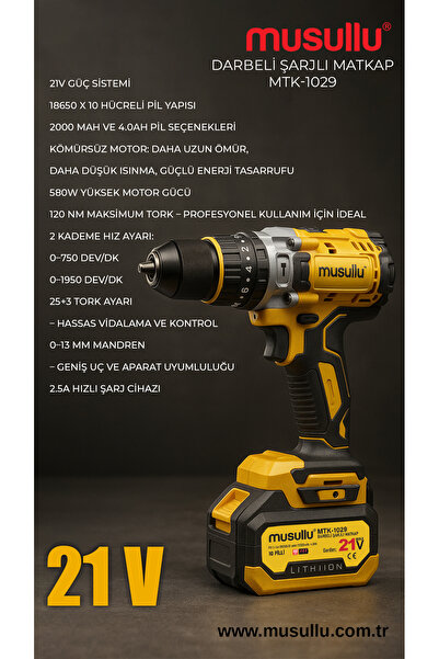 Musullu MTK-1029 ELEKTRİKLİ MATKAP 10 pilli 21v