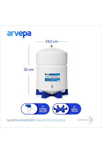 Arvepa Su Arıtma Cihazı Çelik Depo Tankı 2.2 Galon 8 Litre