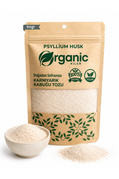 Organic Kiler Karnıyarık Otu Tozu (Psyllium Husk Powder) 60GR - Saf Lif Kayna...