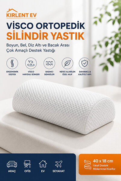 KIRLENT EV Visco Ortopedik Silindir Yastık - Çok Amaçlı Boyun, Bel ve Diz Alt...