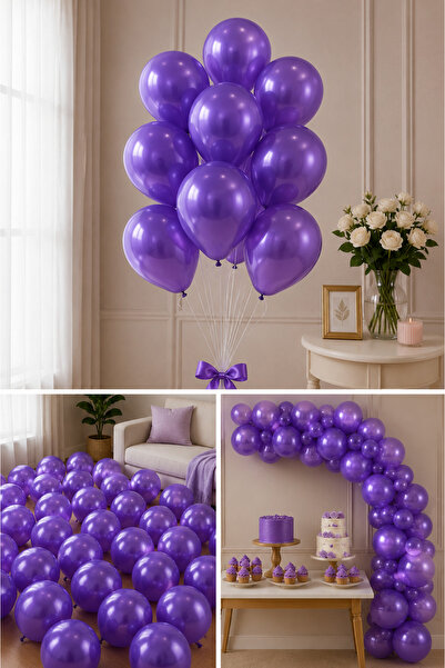 Parti dolabı Purple Color Metallic Balloon 10 Pieces (Pack of 10)