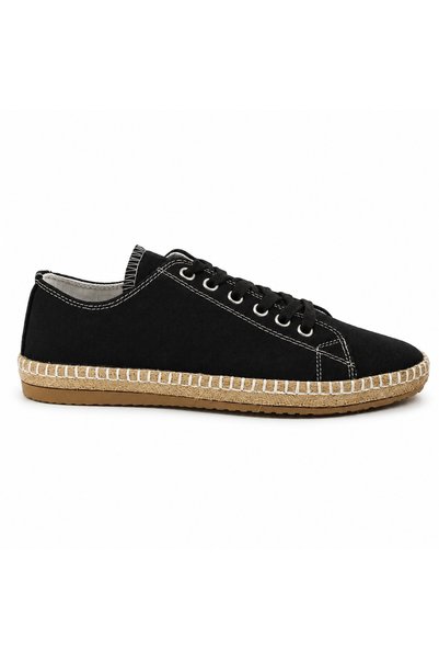 Rexba Black Linen Cloth Shoes Straw Weave Sole Sneaker Summer Daily Casual