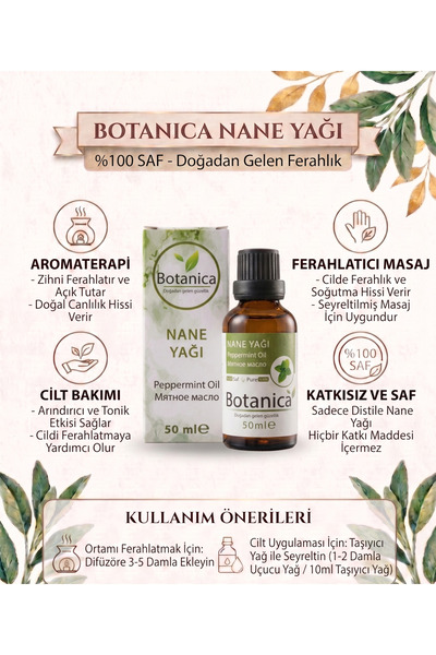 botanica 100% Pure Peppermint Essential Oil 50 ml – Menthol-Infused Revitalizing Hair Care & Focus Aromatherapy Oil