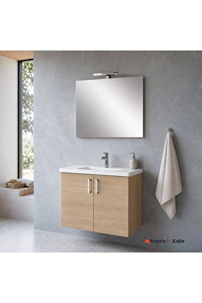 KALE Noah Meşe 80 cm Kapaklı Alt Dolap, Lavabo ve Ayna Takımı