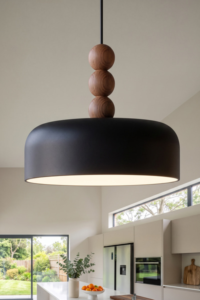 Marrien Marella Modern 3lü Ahşap Boncuk Detaylı Siyah Metal Sarkıt (30 cm) Ye...