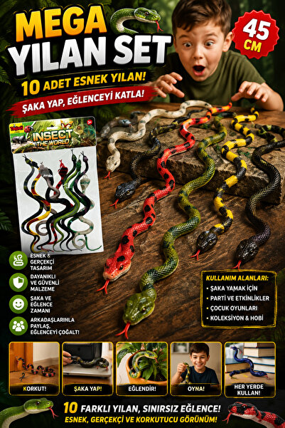 TRUST STORE Esnek Yılan 45 Cm 10 Adet Mega Yılan Set Şaka Oyuncağı Oyuncak Yılan