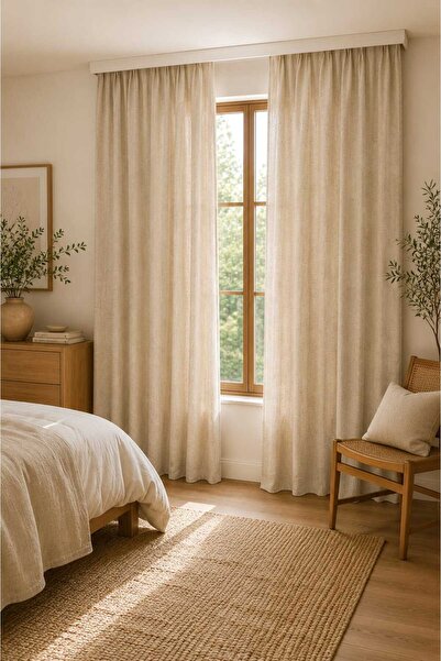 HOME ART ATELIER hand made Doğal Vintage Keten Perde (EN X BOY) - Tek Kanat -...
