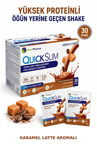 Quick Slim Öğün Yerine Geçen Shake - 30 Saşe Öğün Tozu - Karamel Latte Aromalı - Protein Shakes