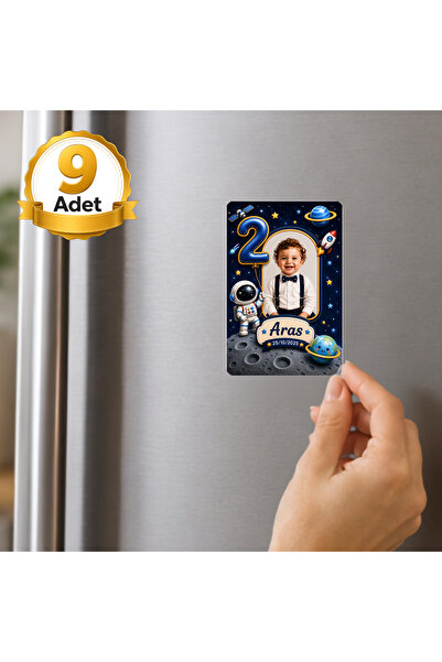 Hediye Baskıcı Uzay Temalı 1 Yaş Fotoğraflı 9 Adet Buzdolabı Magneti (6x9 cm)...