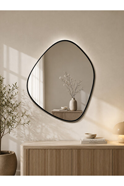 ERİZA Geometrik ahşap taban 100cm modern duvar aynası, boy aynası (Code:02)