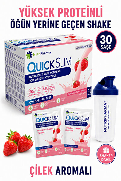 NUTRIPHARMA Quıck Slim Öğün Yerine Geçen Shake - Çilek Aromalı Öğün Tozu - Pr...