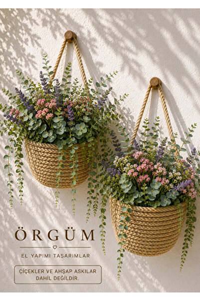 ÖRGÜM Sepet Dekoratif Saksı Düzenleyici 2'li Mini Çiçeklik 12x10 Cm ( BİTKİLE...
