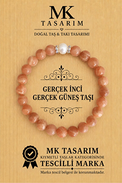 MK tasarım Real Sunstone-Pearl Bracelet Mkt.1.101.45-Relaxing, Embracing, Ene...