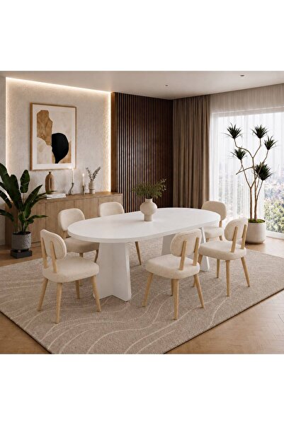 UZMHOME Traverten 6 kişilik Mutfak ve Yemek masası (Sadece masa)