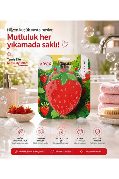 arvix Strawberry Natural Sponge Bath Soap for Children 120 Gr