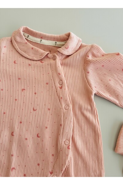 Mou&Kou 100% Organic Cotton Moon and Star Patterned Monthly Baby Romper Without Booties