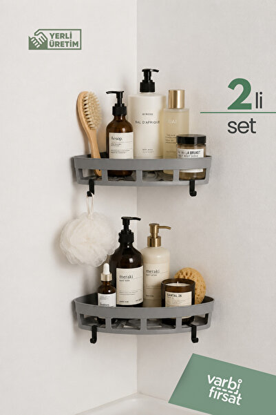 Varbifırsat 2-Pack Easy Adhesive Corner Organizer – No-Drill Mounting Bathroo...