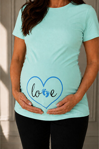 BALİNS Balins Pregnant Love T-Shirt Blue Printed