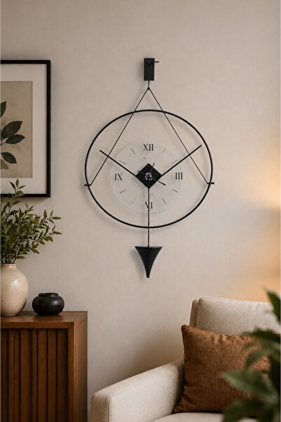 bablo Meridyen Black Klasik Metal ve Cam Duvar Saati 50x90 cm- Sessiz Mekanizma