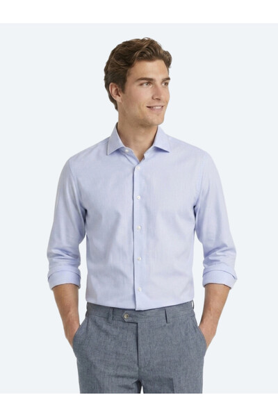 Kip Açık Mavi Mikro Regular Fit Uzun Dokuma Casual %100 Pamuk Gömlek