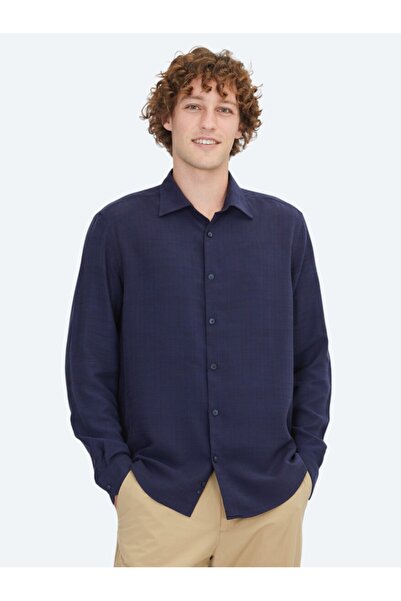 Kip Navy Blue Striped Regular Fit Woven Casual Shirt